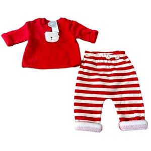BABY GAP Brannan Bear Stripe Outfit Top And Pants Size 0-3 Months Red/White NEW